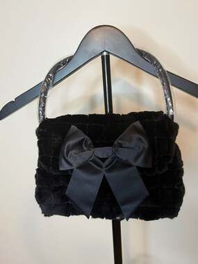 Vintage Faux Fur Bow Handbag Black
